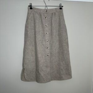 Vintage Union Made Women's Beige Button Front Midi Skirt Modest Career